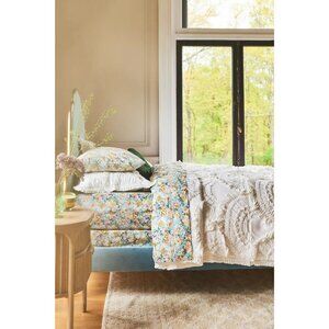 NWOT Anthropologie Leora Queen Flat Sheet Organic Printed Percale Floral NEW